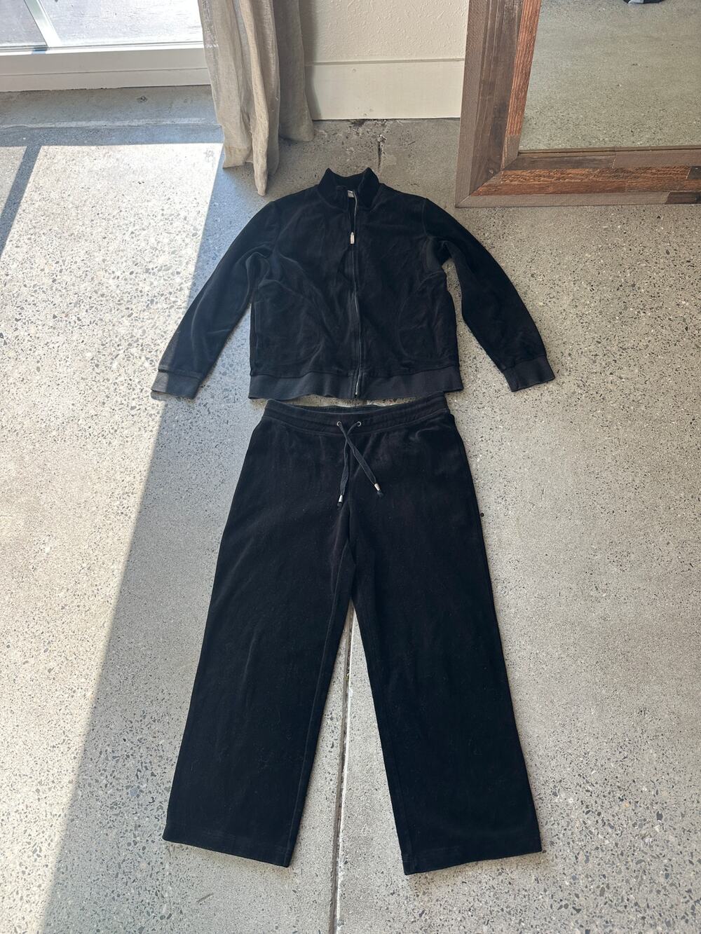 Vintage Charter Club Black Velour Tracksuit Set Petite Small